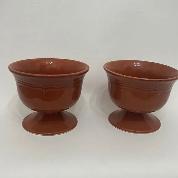 Other - Tuscan Pumpkin Orange Color Dessert Sorbet Cereal Serve Bowl Foot Pedestal Set 2